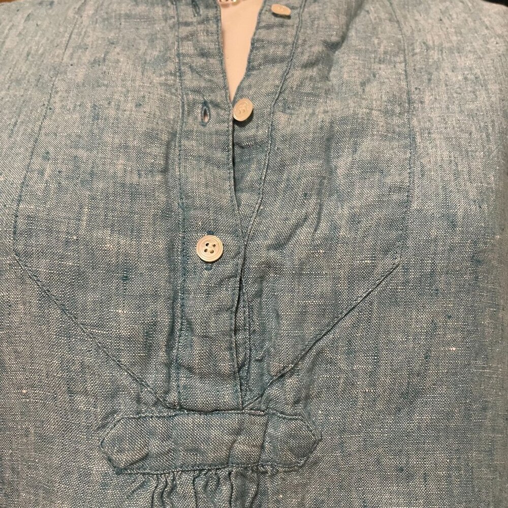 J.Crew Baird McNutt Irish Linen Blue Button-Front Long Sleeve Womens Top Size OP - Picture 2 of 5